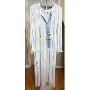 Cabana Life Women L Resort Cruise White Lightweight Cover Up Pool Maxi Dress SPF